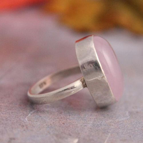 Rose quartz ring, Pink ring, 925 silver ring, Artisan ring