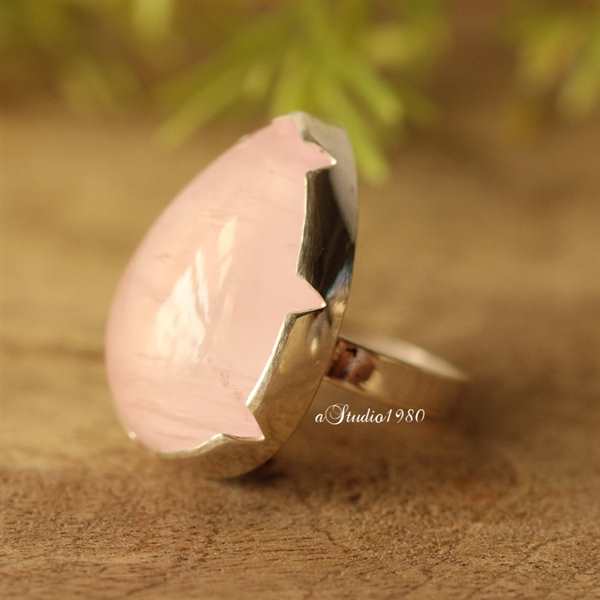 Rose quartz ring, Pink ring, Sterling silver gemstone ring