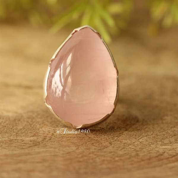 Rose quartz ring, Pink ring, Sterling silver gemstone ring