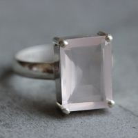 Rose quartz ring, Prong set sterling silver gemstone ring
