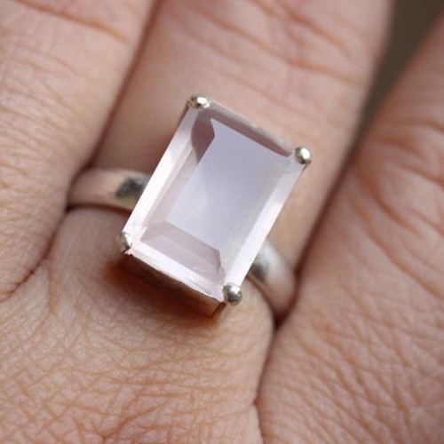 Rose quartz ring, Prong set sterling silver gemstone ring