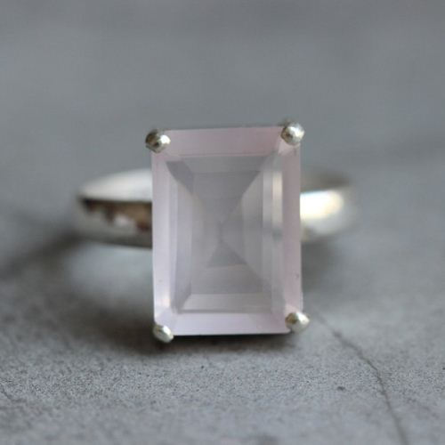 Rose quartz ring, Prong set sterling silver gemstone ring