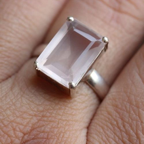 Rose quartz ring, Prong set sterling silver gemstone ring