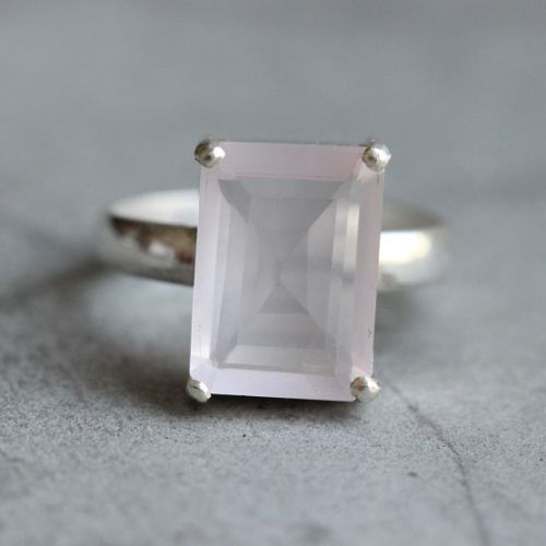 Rose quartz ring, Prong set sterling silver gemstone ring