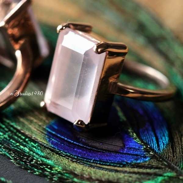Rose quartz ring, rose gold 18K engagement ring