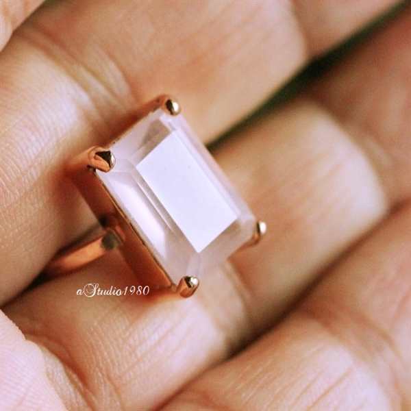 Rose quartz ring, rose gold 18K engagement ring