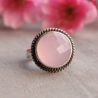 Rose quartz ring, Sterling silver ring, Pink gemstone ring