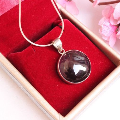 Round Amethyst Pendant, February Birthstone round silver pendant