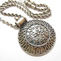 Round bold medallion pendant necklace, Sterling silver ethnic pendant