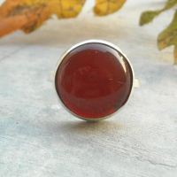 Round cab ring, Red carnelian artisan silver cabochon ring