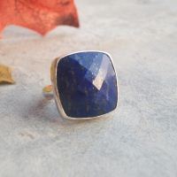 Royal blue ring, Denim blue lapis silver ring, Faceted stone ring