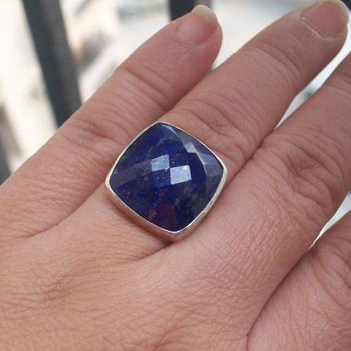 Royal blue ring, Denim blue lapis silver ring, Faceted stone ring