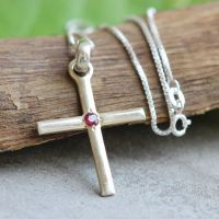 Ruby cross, July birthstone jewelry, Sterling silver gemstone cross