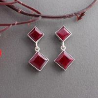 Ruby earrings, Precious earrings, Silver red earrings