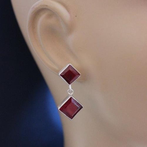 Ruby earrings, Precious earrings, Silver red earrings
