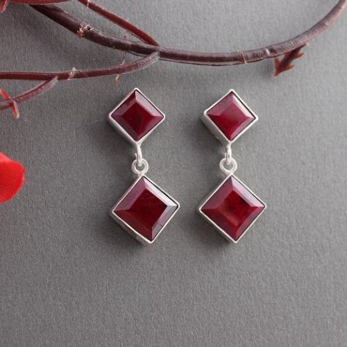 Ruby earrings, Precious earrings, Silver red earrings