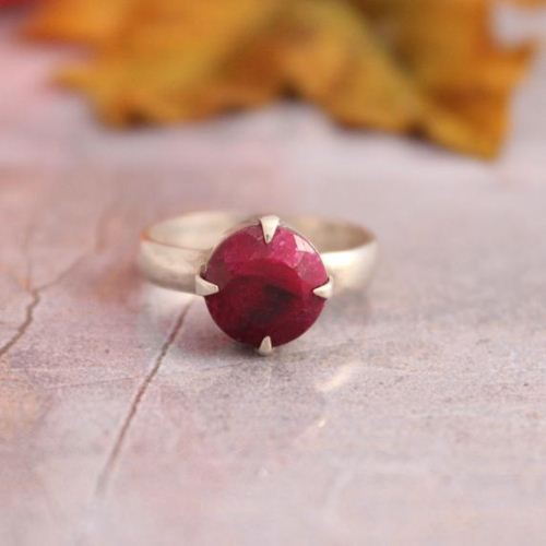 Ruby engagement ring, Natural ruby gemstone silver precious ring