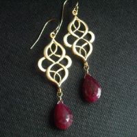 Ruby gemstone oriental charm mat gold filled earrings