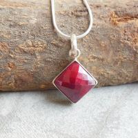 Ruby pendant, Red pendant, Silver July birth stone pendant