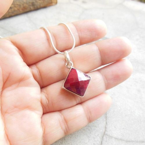 Ruby pendant, Red pendant, Silver July birth stone pendant