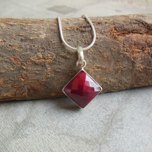 Ruby pendant, Red pendant, Silver July birth stone pendant