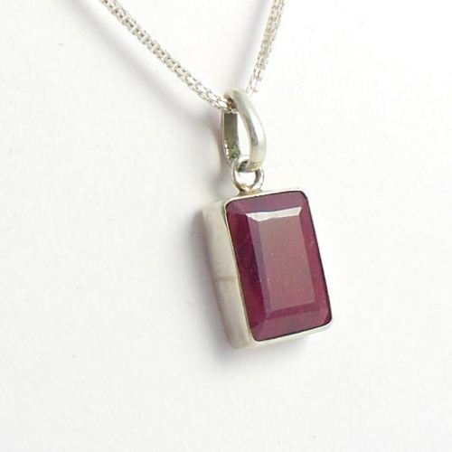Ruby pendant, Red pendant, Silver July birthstone pendant