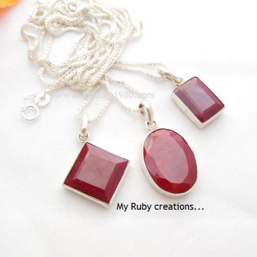 Ruby pendant, Red pendant, Silver July birthstone pendant