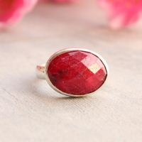 Ruby ring, Precious ring, July birthstone dark red silver ring