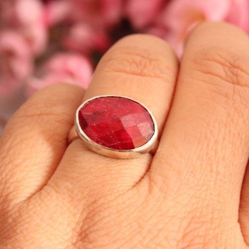 Ruby ring, Precious ring, July birthstone dark red silver ring