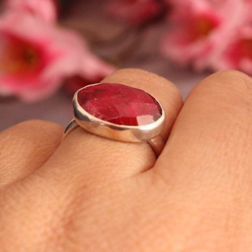Ruby ring, Precious ring, July birthstone dark red silver ring