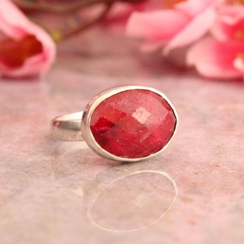 Ruby ring, Precious ring, July birthstone dark red silver ring