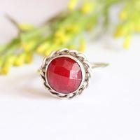 Ruby ring, Round red, July Birthstone, Sterling silver gifts