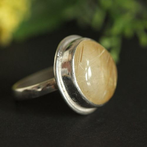 Rutil Quartz Ring, Rutilated quartz silver ring, Gemstone jewellery