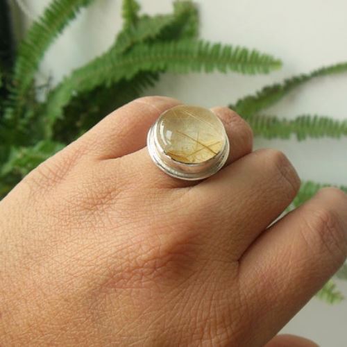 Rutil Quartz Ring, Rutilated quartz silver ring, Gemstone jewellery