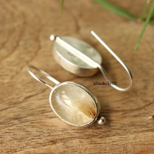 Rutil Quartz earring, Rutilated quartz silver Gemstone jewellery