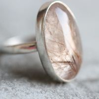 Rutil Quartz ring, Oval ring, Sterling silver artisan ring