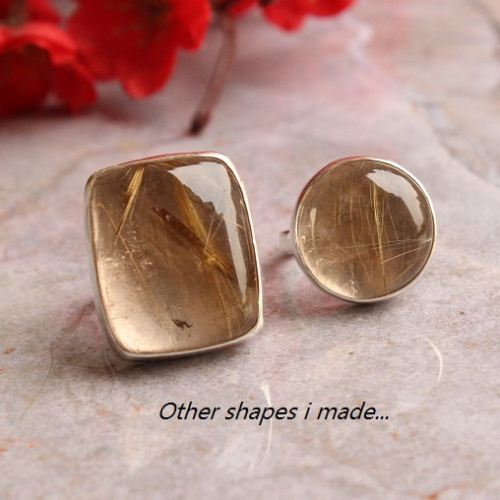 Rutil Quartz ring, Round ring, Silver gray stone ring