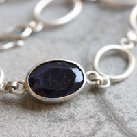 Sapphire bracelet, Dark Blue Sapphire handmade silver bracelet
