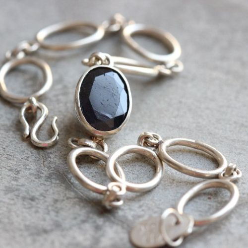 Sapphire bracelet, Dark Blue Sapphire handmade silver bracelet