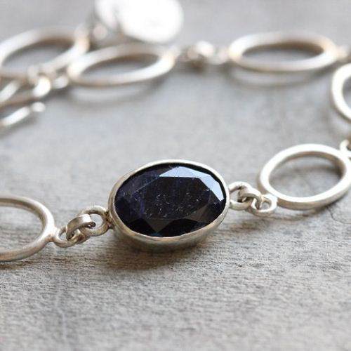 Sapphire bracelet, Dark Blue Sapphire handmade silver bracelet
