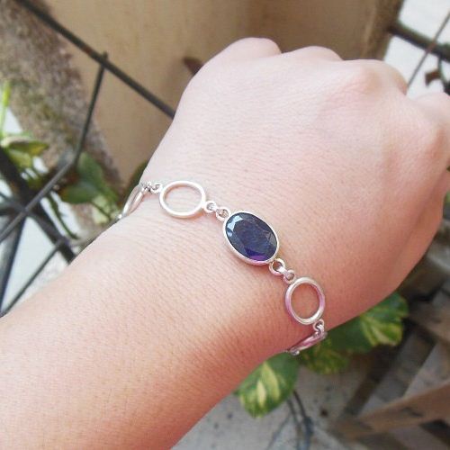Sapphire bracelet, Dark Blue Sapphire handmade silver bracelet
