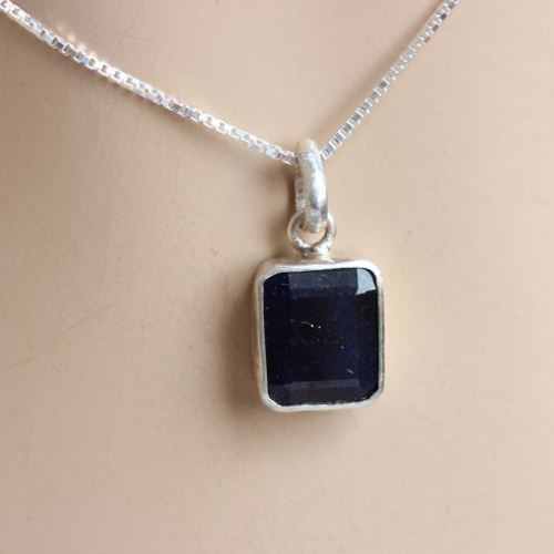 Sapphire pendant, Blue sapphire silver handmade pendant