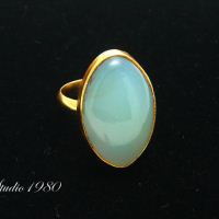 Sea foam blue Chalcedony ring, Vermeil ring- sterling silver Gemstone Ring, Size 8 Other sizes also available