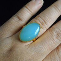 Sea foam blue chalcedony ring - vermeil gold ring - leaf design ring