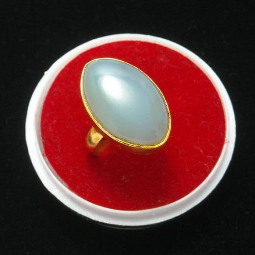 Sea foam blue chalcedony ring - vermeil gold ring - leaf design ring