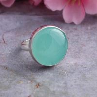Sea foam green ring, Chalcedony ring, Sterling silver cabochon ring