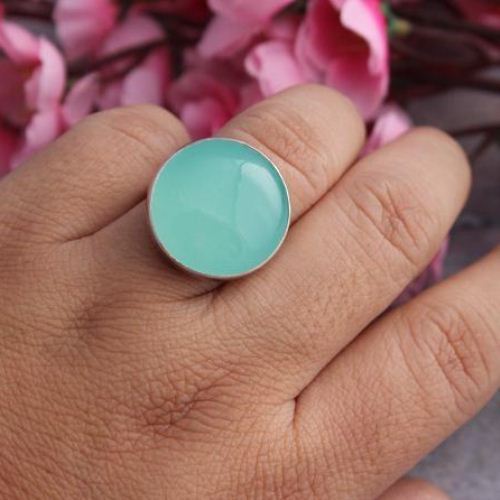 Sea foam green ring - Chalcedony ring - Sterling silver cabochon ring