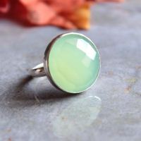 Sea foam green ring, Chalcedony Ring, Round silver ring