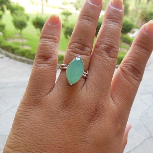 Sea foam green ring - Chalcedony sterling silver ring