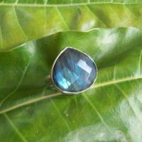 Silver Labradorite Rings, Faceted blue gemstone silver ring